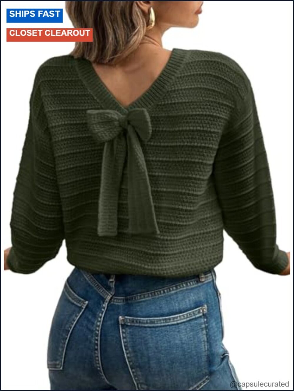 Long Sleeve Knit Pullover Sweater with Back Bow Knot